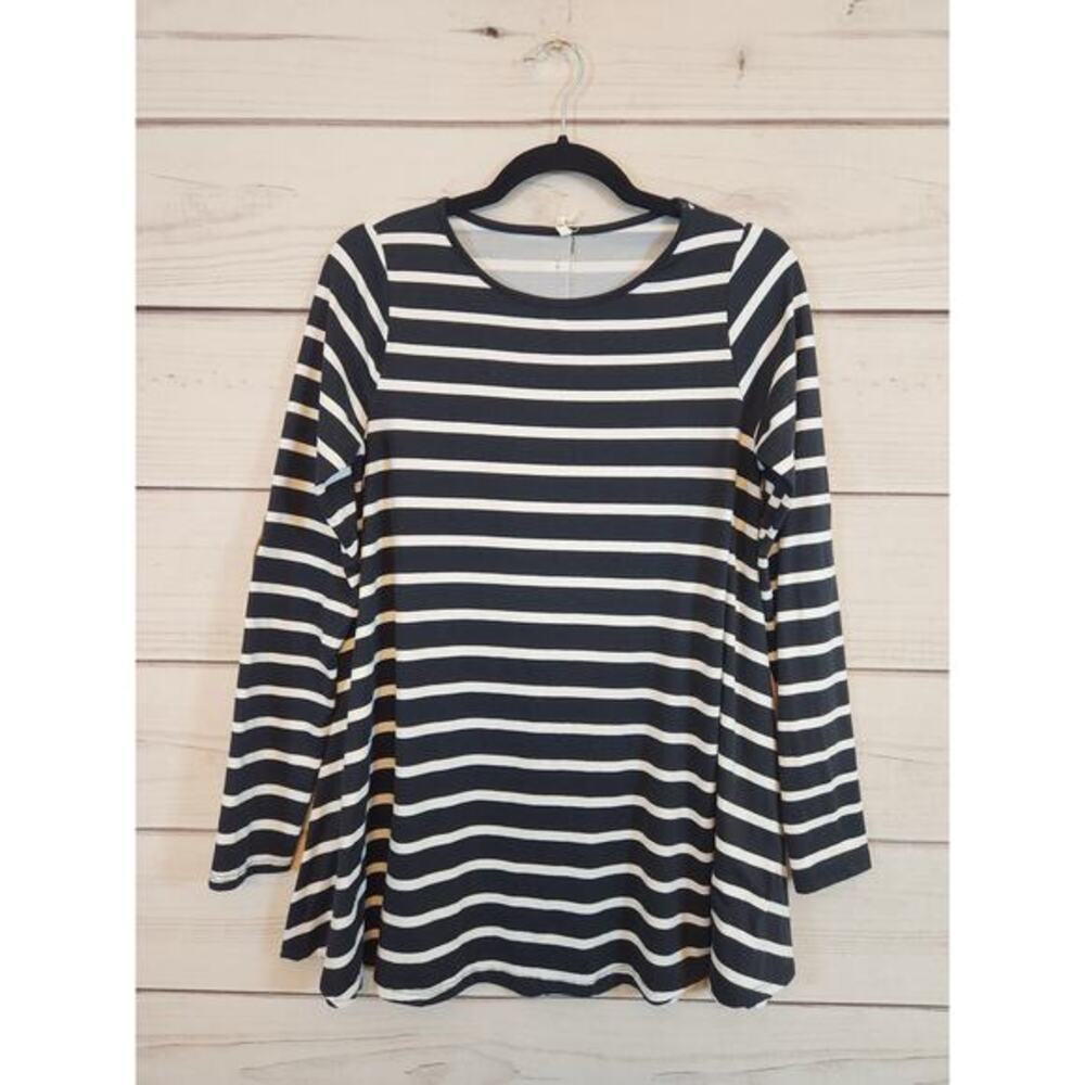 Beeson River Women's Black White Striped Suede Elbow Patch Button T-Shirt Size S